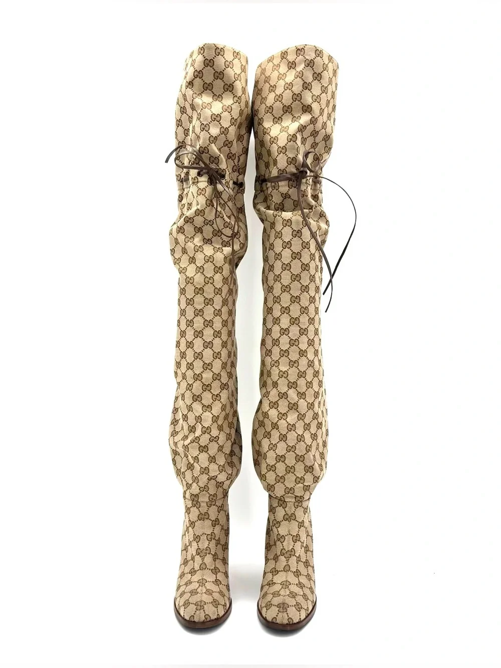 Gucci Lisa GG Monogram Slouch Thigh High Pull On Logo Boots 39
